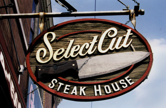 Image for the Blade sign for Select Cut Steak House in Lincoln Park, Chicago, Wood Signs