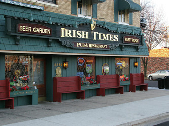 Image of the Irish Times Pub and Restaurant Wooden Sign in Brookfield,IL by the Wooden Sign Company
