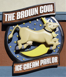 Image of The Brown Cow Ice Cream Parlor Sign in Forest Park,IL  made from High Density Urethane.